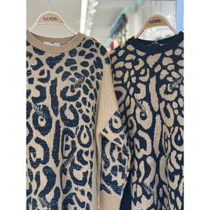 Sobe Pull à imprimé léopard pour femme, col rond, manches longues, décontracté, noir, coupe standard, automne - Product Image 1