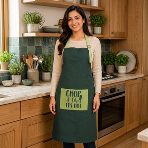 ผ้ากันเปื้อนผ้าฝ้ายพรีเมียม |   ผ้ากันเปื้อนผ้าฝ้ายสีเขียวเข้มพร้อมกระเป๋าหน้าพิมพ์ลาย |   ผ้ากันเปื้อนปรับได้สำหรับทำอาหารและอบขนม - Product Image 3