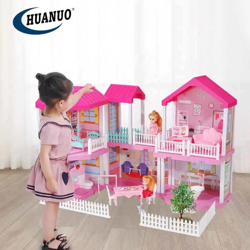 As crianças brincam de plástico modelo villa casa brinquedos menina princesa de plástico DIY casa de boneca de plástico