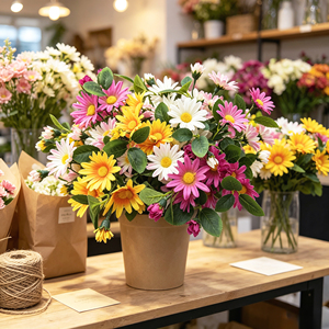 Ramo <span class=keywords><strong>de</strong></span> Margaritas Artificiales Multicolores, <span class=keywords><strong>Flores</strong></span> Artificiales <span class=keywords><strong>de</strong></span> Tallo Único para Decoración <span class=keywords><strong>de</strong></span> Tiendas, Decoración para el Hogar y Bodas - Product Image 2
