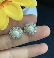 OEM 925 Silber Blumen-Ohrringe mit Imitationsperlen und Zirkonia, Retro Braut-Hochzeits-Ohrringe, Damen-Ohrringe Großhandel