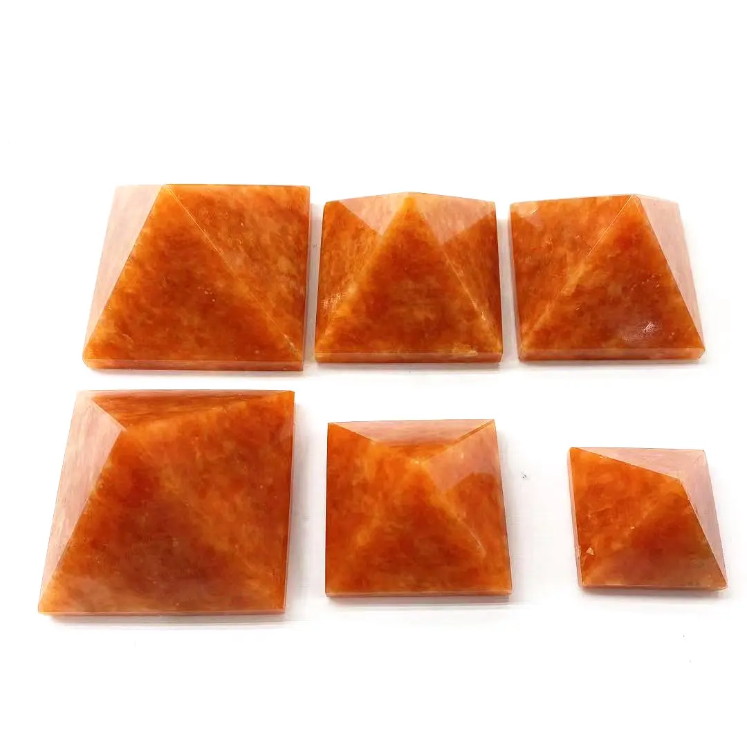 Natural gem carving reiki crystal crafts energy generator Orange sunstone pyramid for healing