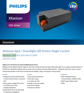 Driver LED à courant constant basse tension PHILIPS Xitanium 16W/m 0.35A 46V SC 230V, boîtier plastique pour projecteurs - Product Image 3