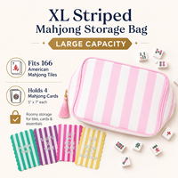 Sac de rangement rayé XL grande capacité pour tuiles de mahjong américain, cartes et accessoires de jeu