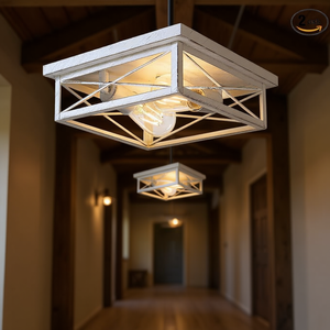 Lot de 2 luminaires de plafond carrés en métal blanc, style farmhouse, à montage encastré, 2 lumières LED blanc chaud, pour cuisine, couloir, chambre à coucher - Product Image 2