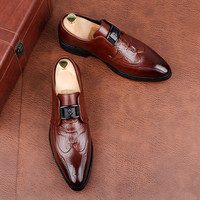 Chaussures habillées formelles pour hommes, style britannique, à enfiler, bout pointu, semelle extérieure en caoutchouc respirante, pour le bureau et la carrière, marque tendance