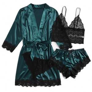 SFY1133 <b>Women's</b> Satin Lace Mesh Bodysuits 4-Piece <b>Sexy</b> Lingerie Sleepwear Set for Homewear <b>Nightwear</b> - Product Image 6
