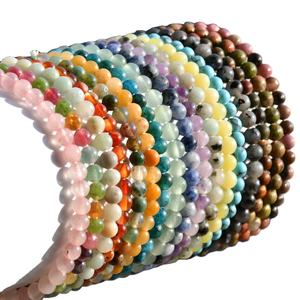 Pulsera clásica unisex de verano, cuentas de piedra de ágata Natural de 4mm con <span class=keywords><strong>cuarzo</strong></span> rosa elástico, diseño de moda para regalo - Product Image 1