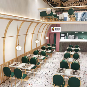 Bán buôn tùy chỉnh ánh sáng sang trọng nhà hàng cafe bánh gỗ Bảng và màu xanh lá cây Ghế ăn với kim loại chân đôi Booth sofa Set - Product Image 3