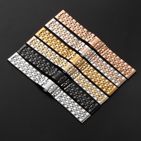 Bracelet de montre en acier inoxydable à extrémités courbées Upro, bracelet solide à 7 maillons, fermoir papillon à double bouton, 12 14 16 18 20 21 22 mm