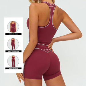 TZ7028-2 2 Parça Spor Kıyafet Kolsuz Crop Top Fitness Yoga Atlet Yüksek Bel Şort Tayt Takımları Spor Giyim Seti - Product Image 4