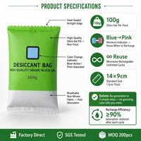 Absorbeur d'humidité en gel de silice rechargeable avec indicateur, pour sacs photo et appareils électroniques, déshydratant réactivable, fabrication OEM, taille personnalisée