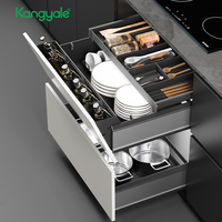 Kangyale keranjang lemari peralatan makan, rak mangkuk aluminium multifungsi, keranjang laci tarik perangkat keras kabinet