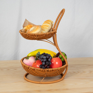Cesta de frutas creativa de varios niveles con asa, bandeja de almacenamiento marrón para pan y aperitivos, forma circular, modelo RD - Product Image 4