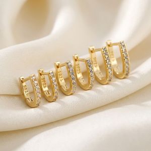 Pendientes de Aro en Forma de U con Micro Pavé de Circonitas Cúbicas, Chapados en Oro de 18K, Plata de <span class=keywords><strong>Ley</strong></span> 925, Precio de Mayoreo Directo de Fábrica - Product Image 1