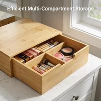 Organizador de Maquillaje de Bambú Premium con Cajón, Caja de Almacenamiento de Cosméticos y Joyas de 4 Compartimentos para Tocador