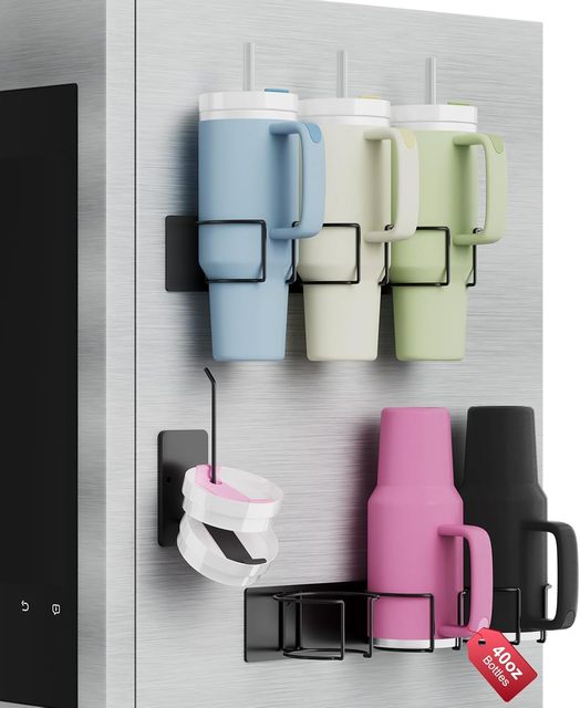 Magnetic Stanley Cup Holder for Refrigerator, Water Bottle Organizer for Stanley 40 oz with Tumbler Lid Organizer