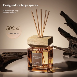 مجموعة معطر جو فاخرة للفنادق والمنازل بدون لهب، ناشر زيوت عطرية بتصميم مربع من الخشب والروطان، يدوم طويلاً لانتعاش الهواء - Product Image 1