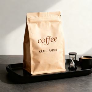 Sac à café en papier kraft imprimé sur mesure, écologique, à fond plat, avec valve et fermeture éclair, OEM, vente chaude - Product Image 1