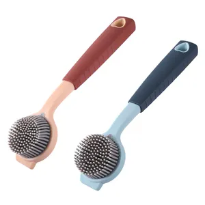 Manjia Dish Brush Scrub Brush Cleaner with PP Long Handle Good Grip Kitchen Dish Washing Brushes for Pot Pan Plate Cleaning