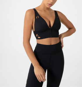 เสื้อชั้นในเล่นกีฬามีซิปตัดด้วยเลเซอร์สำหรับผู้หญิงเสื้อชั้นในโยคะธรรมดาเปิดหลัง - Product Image 5