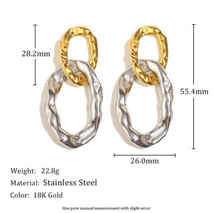 Pendientes Colgantes Ovalados Entrelazados Martillados Chapados <span class=keywords><strong>en</strong></span> Oro de 18K y Plata, de Acero Inoxidable 316L, Irregulares, para Mujer, Venta al por Mayor - Product Image 4