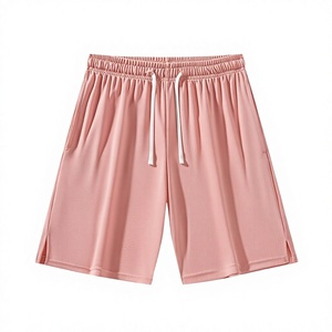 High Quality Mesh Shorts For Gym Workout Wear Men's Solid Pink Mesh Shorts With Drawstring Waist Quick Dry Bermuda Length Casual - Product Image 1