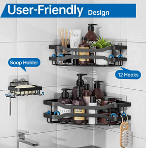 Étagère d'angle murale moderne pour salle de bain d'hôtel, sans perçage, en forme d'éventail, pour douche et rangement - Product Image 4