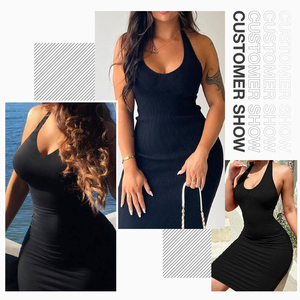 Hexin Verified Pro Venta al por mayor Sin costuras Cuello Halter Deep U Ropa exterior Body Shaper Shapewear Bodycon Mujeres Vestido rosa en verano - Product Image 5