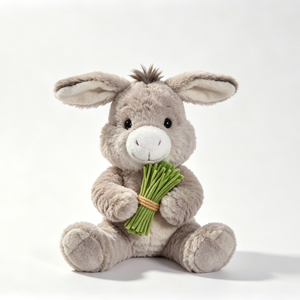 Peluche de burro personalizado con hierba, Juguete de peluche de burro, Peluche de burro con orejas caídas, Peluche de burro de granja - Product Image 1