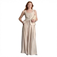Ensemble de costume socialite pour femmes sur mesure, veste asymétrique à col carré champagne, pantalon large, 2 pièces, fabrication OEM ODM