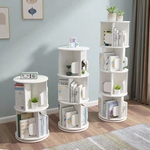 Modern 360 Rotating <b>Solid</b> <b>Wood</b> Bookshelf with 5 Tiers, Space Saving Circular <b>Bookcase</b> for Small Apartment, Minimalist Furniture - Product Image 2