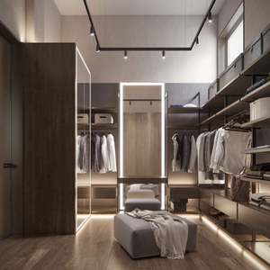 Armoire de luxe sur mesure pour hôtel avec portes miroir, style italien, moderne, en bois noir, armoire de chambre à coucher, armoire intelligente - Product Image 5