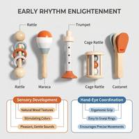 Hot Custom OEM 5/7 Pcs Montessori Wooden Musical Instrument Set Neutral Color Baby Sensory Rattle Educational Toys for Kids