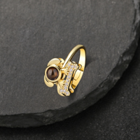 Bague de projection photo cachée « Je t'aime » en 100 langues, en forme d'os de chien, ouverte et ajustable, en or, argent ou or rose, cadeau pour les amoureux des chiens