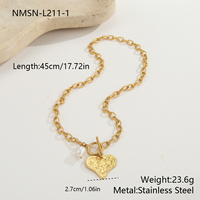 Collier en acier inoxydable plaqué or 18 carats avec fermoir à bascule, pendentif cœur, chaîne de perles d'eau douce, bijoux vintage pour femmes