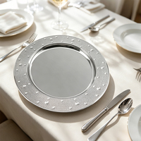 Plateaux de service ronds de 33 cm en argent, or et or rose avec bordure gaufrée à pois, en acier inoxydable, pour mariage