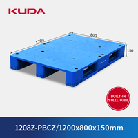 Palette en plastique KUDA 1208Z-PBCZ, tube en acier intégré, plateau épaissi, palette de stockage industrielle pour entrepôt 1200x800x150mm