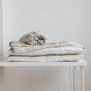 Stripe Hotel <strong>Bedding</strong> <strong>Set</strong> Stone Washed king Size Belgium Pure French 100% Linen Flux Sheet <strong>Sets</strong> - Product Image 1