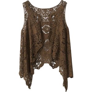 Top de Baño para Mujer, Estilo Boho, de Algodón con Encaje de Ganchillo, sin Mangas, con Dobladillo Asimétrico - Product Image 1