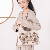 Sac fourre-tout de luxe brodé de fleurs pour femme, sac à bandoulière vintage à poignée unique en métal, sac à main tendance