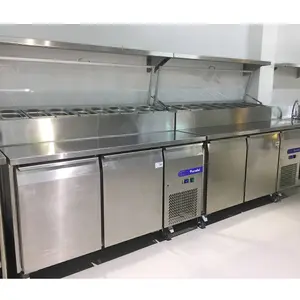 Estação comercial de prep, refrigerador de aço inoxidável, salada sanduíche, mesa de preparação de pizza