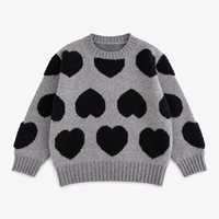Pull en tricot pour filles style coréen 2026, motif cœur mignon, pull doux décontracté pour enfants, hauts de boutique tendance automne-hiver