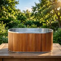 Moderne Hemlock-Holz-Eisbadewanne in ovaler Form für den Außenbereich zur Muskelregeneration, geeignet für Hotel- und Fitnessanlagen, für 1 Person, mit Kühler