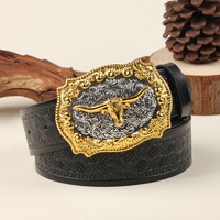 Sabuk Pria Kulit Sapi Asli Gaya Barat Vintage Punk Desain Cross Border Hot Sale dengan Gesper Alloy