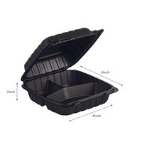 8X8 "3 compartiments en plastique à clapet à emporter plateaux alimentaires Heavy Duty Togo boîte jetable pâtes salade Sandwich emporter préparation de repas