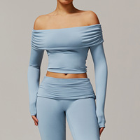 Haut court de yoga sexy et décontracté à une épaule, à manches longues, respirant, pour la course et le sport, avec soutien-gorge intégré pour femme - Collection Été
