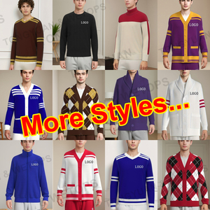 BSCI Fabricantes de ropa personalizada Hombres Púrpura Oro Poliéster Bordado Fraternidad griega Varsity Sorority Suéter de punto - Product Image 3