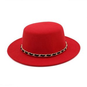 Winter Warm High Quality Polyester Cotton Cloth Trilby Crown Wide Brim Flat <b>Top</b> Fedora Hats for Unisex with Chain Travel Fishing - Product Image 2