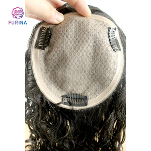 FURINA populaire haut en soie 12*13 grande peau blanche Base de cheveux humains 16 pouces eau bouclés cheveux Toppers pour les femmes - Product Image 5